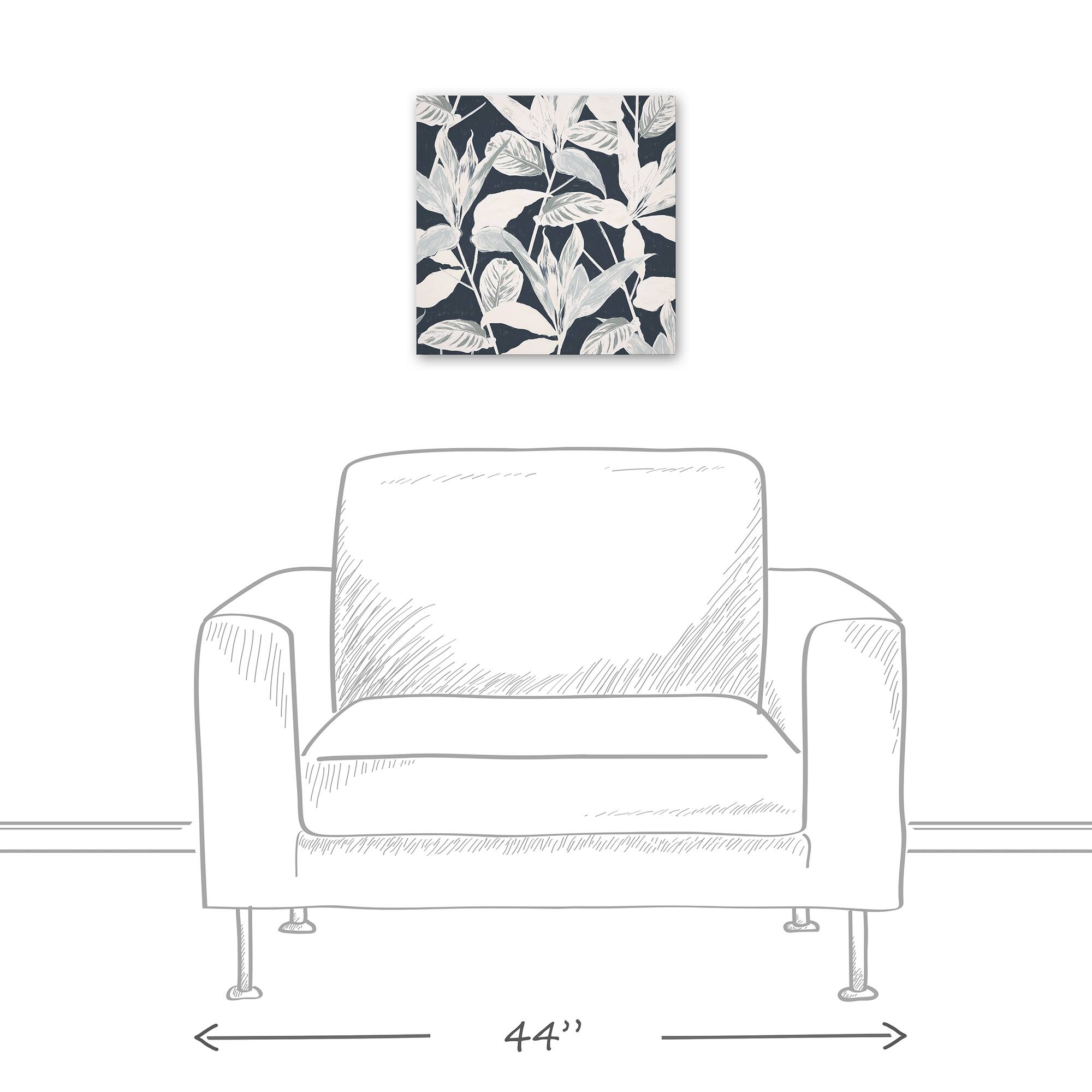 Navy Botanical Leaves Canvas Wall Art